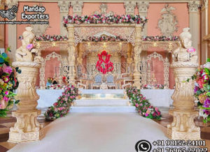 Mandap de madera de moda para bodas gujaratis, mandap grande personalizado con tallado de pavo real, mandap de madera para bodas indias, mandap con pilares de madera, Reino Unido - Product Image 3