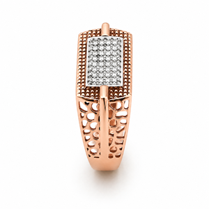 <b>Mens</b> 18KT rose Gold Rectangular Micro Pave Cubic Zirconia Signet <b>Ring</b> Openwork Side Design Textured Statement Wedding Party - Product Image 3