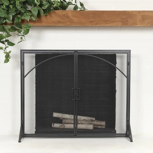 Protector de Chimenea Metálico Contemporáneo con Doble Puerta Arqueada, Malla Plegable Resistente al Calor, Protección Contra Chispas - Product Image 2