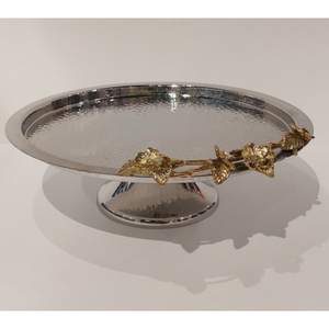 Support à gâteau vintage décoratif en métal écologique, finition argent martelé, élégant avec poignée en feuille florale dorée, pour desserts de fête d'anniversaire - Product Image 4