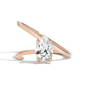 14K Solid Gold Pear Cut Lab Grown Diamond Modern Engagement <b>Ring</b> 2 Carat Minimalist Solitaire Statement Band For Women Wholesale - Product Image 3