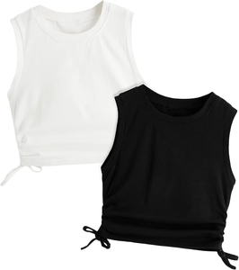 Top corto de punto transpirable sin mangas para mujer, con cordón lateral fruncido y diseño básico - Product Image 2