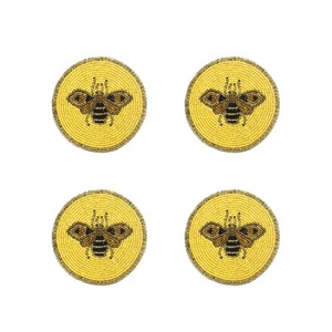 Sous-verres ronds en verre perlé faits à la main, motif abeille jaune, écologiques, antidérapants, durables, pour table, 10 cm de diamètre - Product Image 4