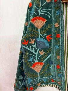Luxury Green <b>Velvet</b> Embroidered Suzani <b>Jacket</b> with Floral Pattern Full Sleeve Stand Collar Handmade Boho Winter Coat - Product Image 2