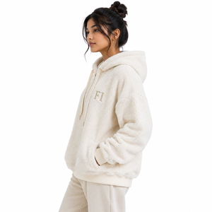 Pull à capuche unisexe personnalisé en molleton Sherpa avec demi-fermeture éclair, cordon de serrage, poche frontale et broderie sur la poitrine – Fournisseur de sweats à capuche en coton polaire pour hommes - Product Image 3