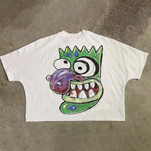 เสื้อยืดโอเวอร์ไซส์ลายกราฟิกสำหรับผู้ชาย พิมพ์ลายหน้าการ์ตูนสุดเก๋ แขนสั้น คอกลม สไตล์สตรีทแวร์ ฮิปฮอป ลำลอง ทรงหลวม ผ้าฝ้าย - Product Image 5