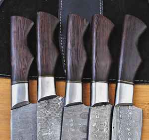 ชุดมีดทำครัวเหล็กดามัสกัสทำมือสำหรับเชฟมืออาชีพ 5 ชิ้น เป็นมิตรกับสิ่งแวดล้อม มีดอเนกประสงค์สำหรับครัว รับผลิตแบบ OEM/ODM - Product Image 3