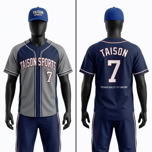 Uniforme de baseball en polyester interlock premium 180 GSM, rayures blanches sur fond marine, personnalisation par sublimation, broderie, transfert thermique du logo - Product Image 3