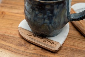 Handmade Wabi- Sabi Style Heart-Shaped Wooden Coaster With Marble Tea Coasters Dining <b>Table</b> Living Room By Universal Overseas - Product Image 6