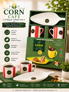 <b>Pine</b> Cafe Luxury Ceramic Gift Set with Printing 2 Cups 1 Serving Platter Black Easy Clean Luxurious <b>Box</b> for Festive Housewarming - Product Image 2