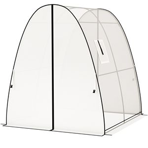 Serra a tunnel bianca 1,8 x 1,8 x 2 m con fondo rinforzato con sacchi di sabbia, copertura in PE, 2 porte e finestre a zanzariera per uso in giardino - Product Image 1