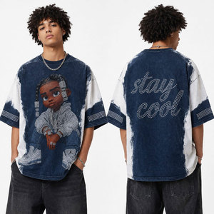 เสื้อยืดโอเวอร์ไซส์แขนสั้นคอกลมแบบถักลายกราฟิกพิมพ์โลโก้ตามสั่งขายส่ง พร้อมเสื้อยืดประดับคริสตัลวินเทจ - Product Image 5