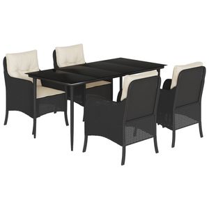 5 Piece Black Poly <b>Rattan</b> Patio Dining Set with <b>Cushions</b> Garden Sets - Product Image 2