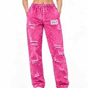 Pantalon de jogging pour femme avec taille élastique, détails usés, style streetwear décontracté et confortable pour le quotidien, pantalon sur mesure - Product Image 1