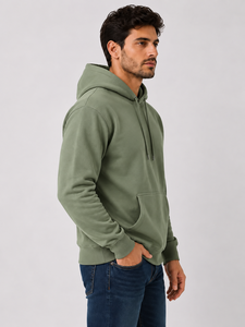 Sudadera con Capucha para Hombre, Color Verde Salvia, Corte Regular, Informal, con Bolsillo Delantero, 100% Algodón, para Otoño - Product Image 1