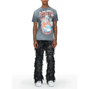 Pantalon de jogging délavé à l'acide de haute qualité avec logo personnalisé, coupe ample pour homme, jambe large, effet usé - Product Image 2
