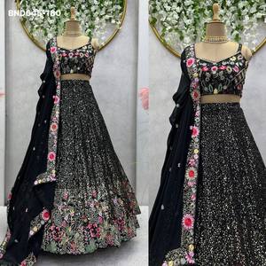 Último Diseño de Moda: Conjunto de Lehenga Choli y Dupatta de Georgette Sintético Pesado con Bordado de Hilo y Lentejuelas para Mujer, Moda Étnica - Product Image 2