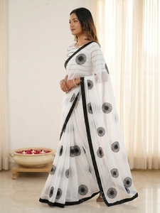 Sari moderne en georgette avec travail de sequins, style indien, pour les occasions spéciales, matériaux recyclés, prix bas pour femmes - Product Image 6