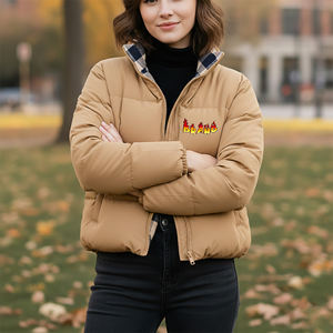 Chaqueta Acolchada de Algodón Ligero con Bordado Personalizado, Talla Grande, para Mujer, Estilo Urbano, Color Sólido, Corte Holgado, Cálida, Estilo Hip Hop, Invierno - Product Image 1