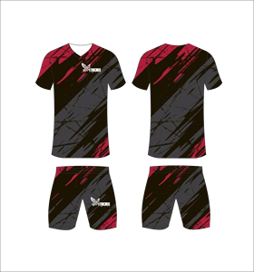 Ensemble de maillots de football personnalisés en sublimation noir et rouge, respirants, pour hommes, kits d'entraînement de football, vente en gros, tenue de sport pour équipe - Product Image 1