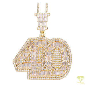 Baguette Moissanite Diamond " 420 " Pendant Necklace Gold Finish Hip Hop Chain Jewelry For Men - Product Image 2