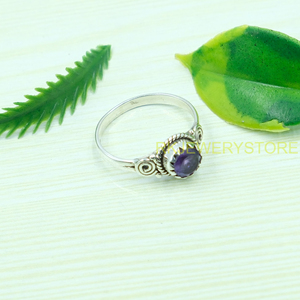 Bague en argent sterling 925 avec améthyste violette naturelle, design corde fait main |   Bijoux vintage bohèmes en pierres précieuses, cadeau de Noël pour femmes - Product Image 5
