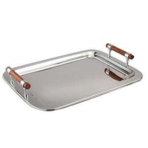 Sleek Metallic <b>Silver</b> Rectangular Butler <b>Tray</b> – High-Gloss Food and Tea Platter Modern Bar Cart Beverage Server - Product Image 3
