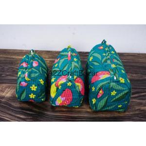 Ensemble de trousses de voyage légères en coton durable à motif pompon avec fermeture éclair, écologiques et réutilisables, 3 tailles moyennes pour le rangement de maquillage - Product Image 1