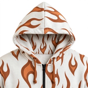 NEXTEX Unisex Flame Print Zip Up Hoodie White Brown Ninja <b>Face</b> <b>Mask</b> Hooded - Product Image 6