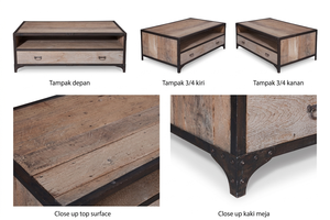 Mesa de Centro de Madera Contemporánea, Ecológica y Duradera Simon, con Estructura Metálica, Construcción de Madera Sólida, Acabado Natural, para Hogar y Hotel - Product Image 5