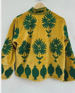 Bohemian Velvet Suzani <b>Jacket</b> Hand Embroidered Reversible <b>Bomber</b> Coat Floral Pattern <b>Vintage</b> Colorful Uzbek Winter Cotton Filled - Product Image 2