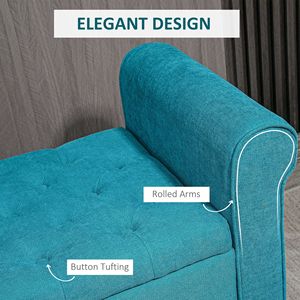 Panca ottomana imbottita con bottoni, colore verde acqua, da 50 pollici, con gambe in legno e braccioli arrotolati, con contenitore per il fondo del letto - Product Image 6