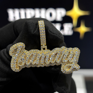 <b>Custom</b> Double Layer Script <b>Name</b> Pendant 925 Sterling Silver VVS Moissanite Fully Iced Hip Hop <b>Necklace</b> Yellow Gold Pave Unisex - Product Image 1
