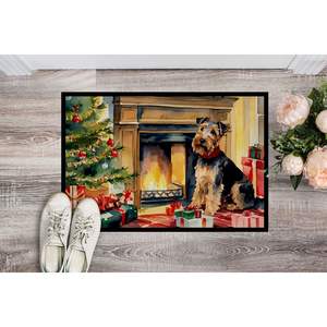 Welsh Terrier Cozy Christmas Paillasson Antidérapant Lavable Low Pile 24H X 36W Intérieur Extérieur Tapis d'Entrée pour Porte d'Entrée - Product Image 2