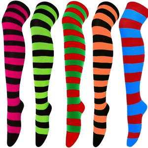 Men's Striped Knee High <b>Socks</b> Spandex Polyester Breathable Knitted Summer Wear - Product Image 1