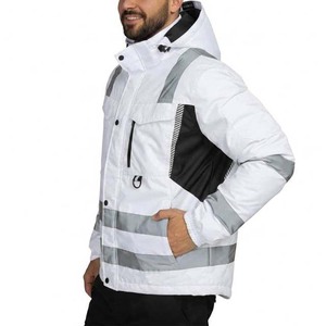 Chaqueta de Trabajo Reflectante de Alta Visibilidad Blanca para Hombre con Bolsillos y Capucha, Uniforme de Trabajo - Product Image 6