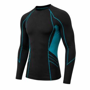 T-shirt de sport pour homme à manches longues noir avec accents turquoise, anti-UV, écologique, séchage rapide, en polyester, pour fitness adulte – Meilleure vente - Product Image 2