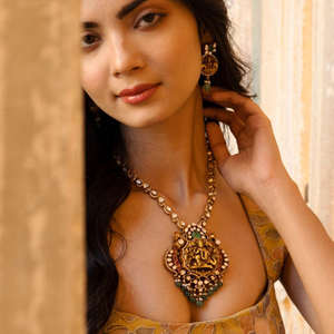 New Launch Gajaah 925 Sterling Silver Lord Ganesha Nakshi & Polki Diamond <b>Necklace</b> | Bridal Heirloom Jewellery <b>Necklace</b> Set - Product Image 2