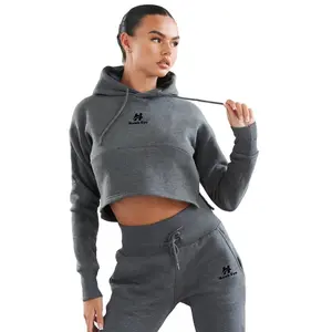 Charcoal Grey color women hoodies in the crop style manufacture by Hawk Eye Sports ( PayPal Verified ) - Product Image 1