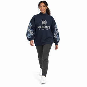 Sudadera de invierno personalizada para mujer, cuello simulado, larga, 100% algodón, forro polar suave y grueso, holgada, ecológica, transpirable, con logo frontal - Product Image 2