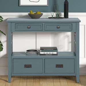 36-Inch Farmhouse <b>Pine</b> Wood Console <b>Table</b> with 4 Drawers and 1 Storage Shelf for Entryway Living Room or Bedroom - Product Image 1