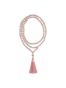 Natural Amazonite and Opal 108 Mala Beads <b>Necklace</b> Faceted Beads Hand Knotted Silk Tassel Handcrafted Detail - Product Image 1