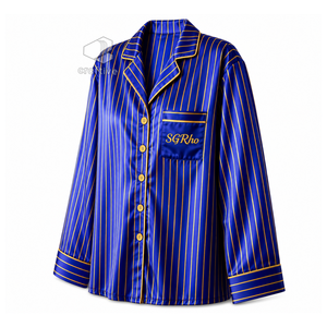 Sigma Gamma Rho Sorority Women's Striped Pajama Set Button-Front PJs With Drawstring Pants Comfortable Sleepwear Cozy Loungewear - Product Image 3