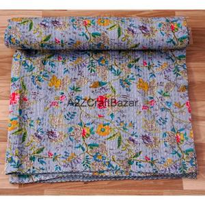 Manta Vintage Acolchada a Mano de Algodón Orgánico Ecológico con Estampado Floral de Estilo Indio para Mayoristas, Colcha Kantha Hecha a Mano para el Hogar - Product Image 4
