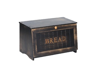 Caja de pan grande de madera para encimera de cocina, diseño retro, de una sola capa, contenedor de almacenamiento de alimentos de gran capacidad, color negro vintage. - Product Image 1