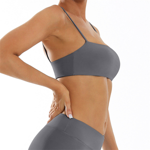 Women's Navy <b>Blue</b> Square Neck Spaghetti Strap Sports <b>Bra</b> Medium Support Seamless Yoga Top - Product Image 3