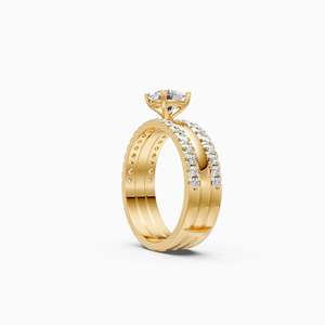 Sustainable Lab Grown Diamond Glamor Double Line Solitaire Engagement Ring | 1.35 Ct In 9K Yellow White And Rose Gold - Product Image 2