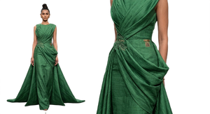 Sari en soie vert élégant pour femme, robe de mariée longue, coupe classique, extensible, tenue ethnique indienne et pakistanaise - Product Image 5