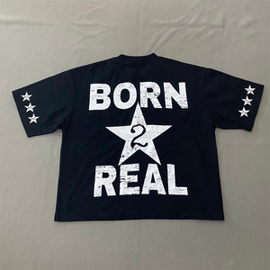 เสื้อยืดผู้ชายทรงโอเวอร์ไซส์ ผ้าฝ้าย 100% ระบายอากาศได้ดี ป้องกันรอยยับ ลายกราฟฟิตีแบบสาดสี  รับทำสีตามสั่ง - Product Image 2
