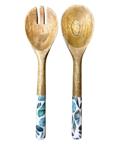 Ensemble de cuillères à salade en bois de haute qualité avec des poignées à motif de feuilles émaillées, écologiques, pour servir les aliments, outils de service pour salades - Product Image 5
